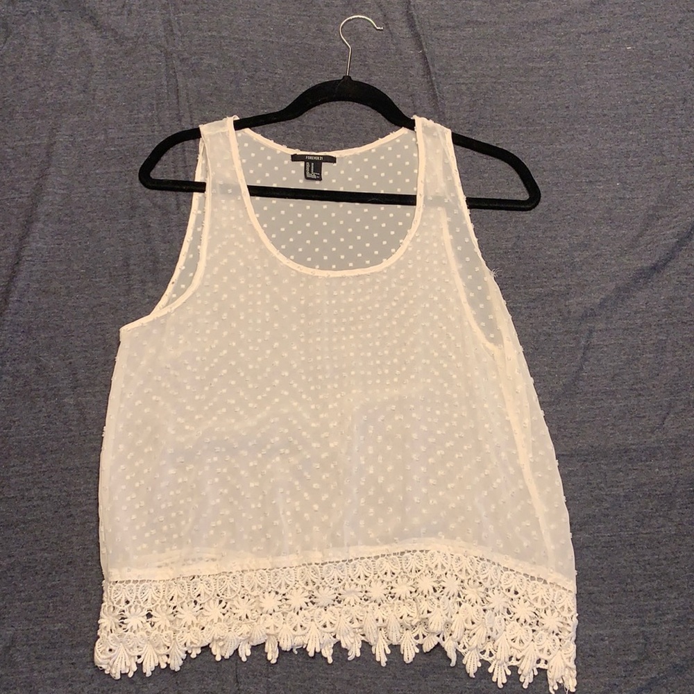 Sheer white tank top with lace
